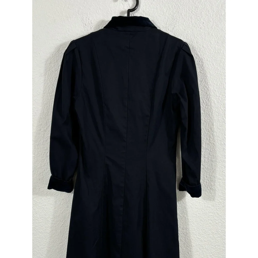 J Peterman Company Dress Womens 6 Navy Blue Velvet Collar Cuffs Long Midi A-Line